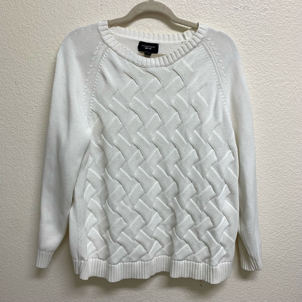 NWOT Lands End Drifter White Cable Knit Cotton Crewneck Sweater Women’s Sz 2X